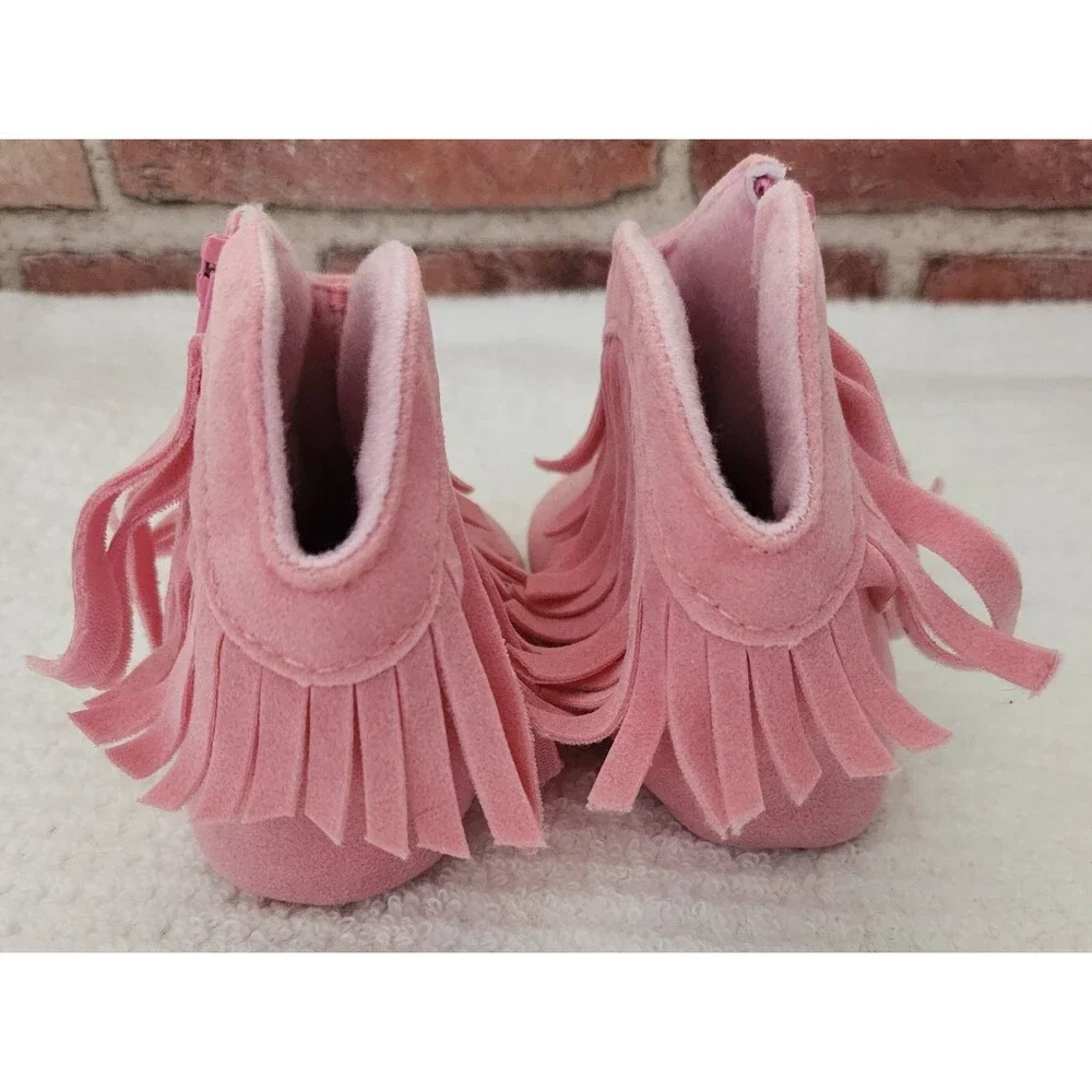 Baby Pink Fringe Cowboy Boots Infant Size 2 Soft Sole Zippered Crib Shoes